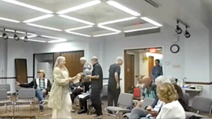 Community members entering Ocean Park Library at the start of the listening session.