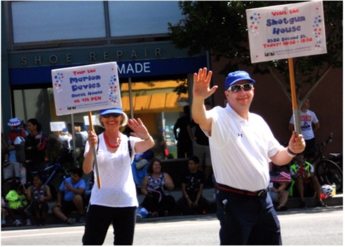 Libby (left) and Alec (right) advertising Conservancy tours at the Santa Monica Fourth of July parade.