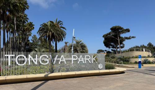 Tongva Park entrance sign.